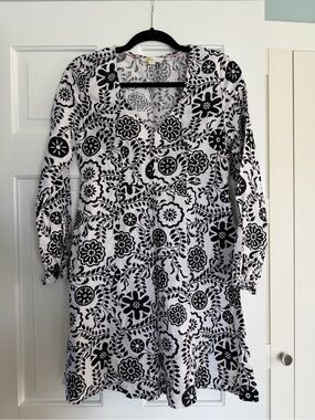 Boden Black & White Print Opulent Garden Linen Dress
